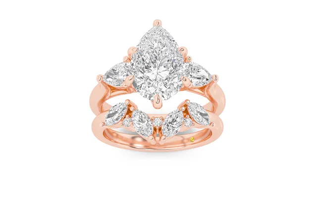 Lumina Lab Grown Pear Shaped Diamond Engagement Ring With The Annabella Wedding Band 10k Rose Gold 1 3 4 Ct