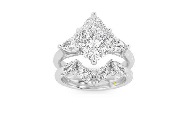 Lumina Lab Grown Pear Shaped Diamond Engagement Ring With The Annabella Wedding Band 10k White Gold 4 Ct