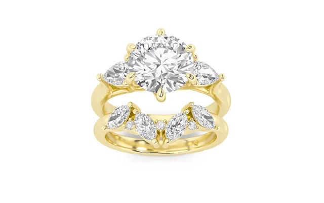 Lumina Lab Grown Round Diamond Engagement Ring With The Annabella Wedding Band 18k Yellow Gold 3 3 8 Ct