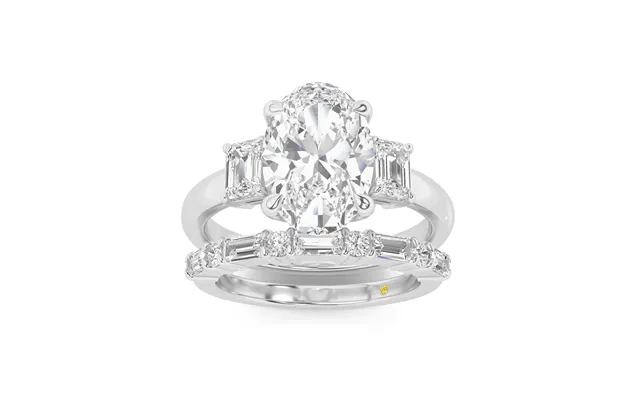 Moonbeam Lab Grown Oval Shaped Diamond Engagement Ring With The Cleo Wedding Band 10k White Gold 2 Ct