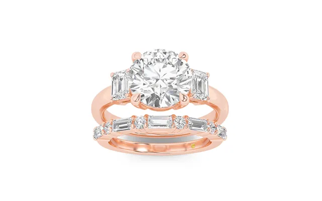 Moonbeam Lab Grown Round Diamond Engagement Ring With The Cleo Wedding Band 10k Rose Gold 2 Ct