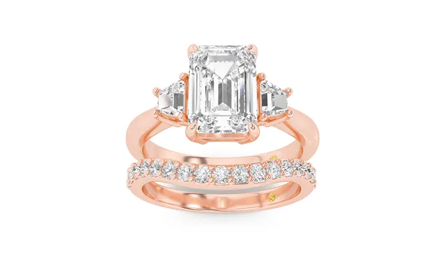 Nova Lab Grown Emerald Cut Diamond Engagement Ring With The Rhys Wedding Band 14k Rose Gold 3 5 8 Ct