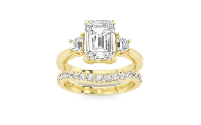 Nova Lab Grown Emerald Cut Diamond Engagement Ring With The Rhys Wedding Band 14k Yellow Gold 4 1 10 Ct