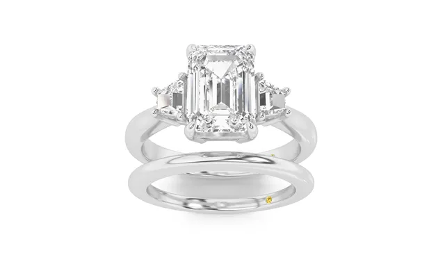 Nova Lab Grown Emerald Cut Diamond Engagement Ring With The Sage Wedding Band 14k White Gold 2 1 3 Ct