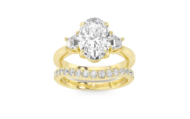 Nova Lab Grown Oval Shaped Diamond Engagement Ring With The Rhys Wedding Band 18k Yellow Gold 3 1 10 Ct
