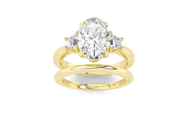 Nova Lab Grown Oval Shaped Diamond Engagement Ring With The Sage Wedding Band 18k Yellow Gold 2 1 3 Ct