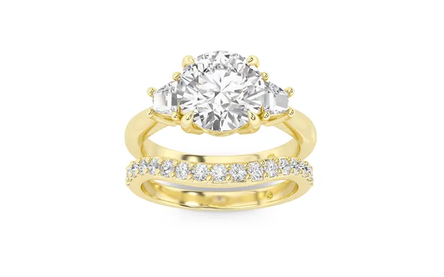 Nova Lab Grown Round Diamond Engagement Ring With The Rhys Wedding Band 10k Yellow Gold 2 1 10 Ct