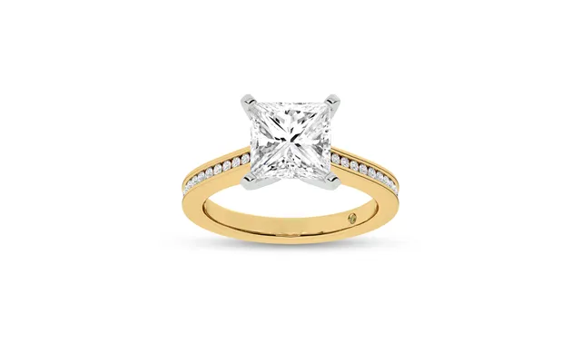 Paris Channel Set Princess Cut Lab Diamond Engagement Ring 18k Yellow Gold 3 1 4 Ct