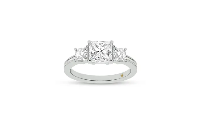 Pisa Pavé Set Princess Cut Three Stone Lab Diamond Engagement Ring 10k White Gold 3 Ct