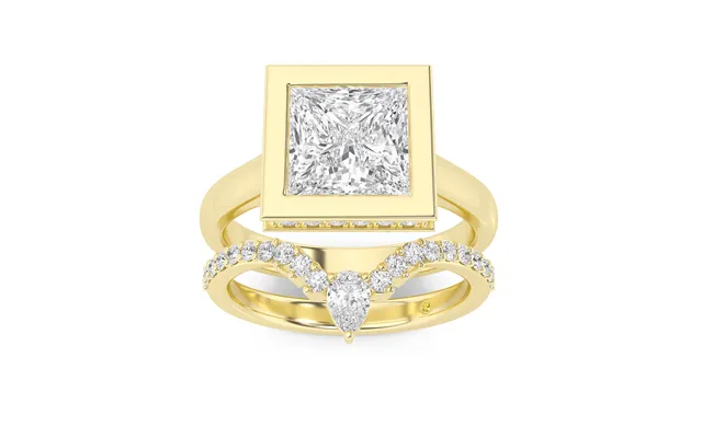 Secret Kiss Lab Grown Princess Cut Diamond Engagement Ring With The Annamaria Wedding Band 10k Yellow Gold 1 1 2 Ct