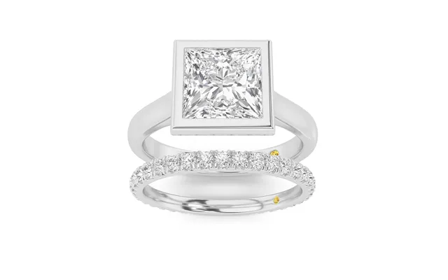 Secret Kiss Lab Grown Princess Cut Diamond Engagement Ring With The Envoi Wedding Band 10k White Gold 1 1 2 Ct