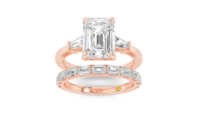 Valentina Lab Grown Emerald Cut Diamond Engagement Ring With The Juliet Wedding Band 18k Rose Gold 1 3 4 Ct