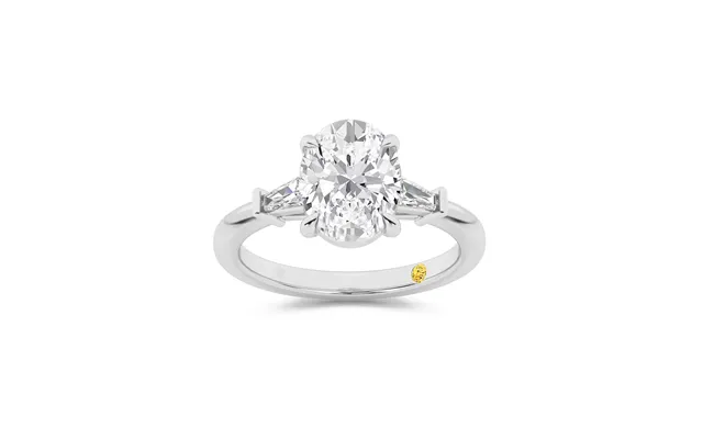 Valentina Tapered Baguette Lab Grown Three Stone Oval Shaped Diamond Engagement Ring 10k White Gold 3 1 3 Ct