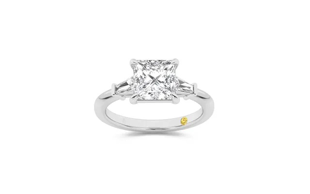 Valentina Tapered Baguette Lab Grown Three Stone Princess Cut Diamond Engagement Ring 18k White Gold 1 1 3 Ct