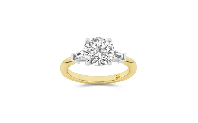 Valentina Tapered Baguette Lab Grown Three Stone Round Diamond Engagement Ring 18k Yellow Gold 2 3 4 Ct