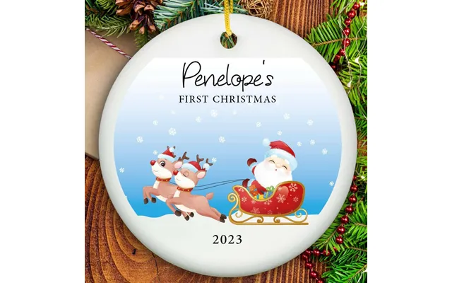 Personalized Santa's Reindeer Baby's First Christmas Ornament - Ceramic