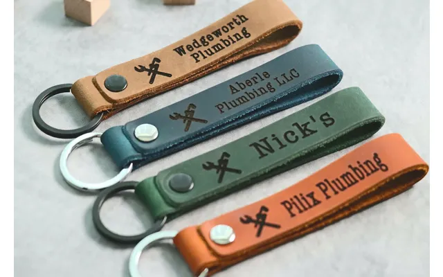Slim Business Logo Keychain - Custom Leather Keychain