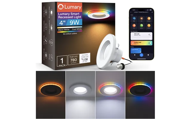 Lumary Smart Rgbai Can Light With Gradient Accent Night Light 4 Inch 9w 780lm - 1 Pcs