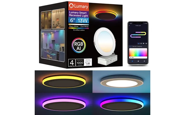 Lumary Smart Rgbai Recessed Light With Gradient Auxiliary Night Light - 6 Inch 4 Pcs