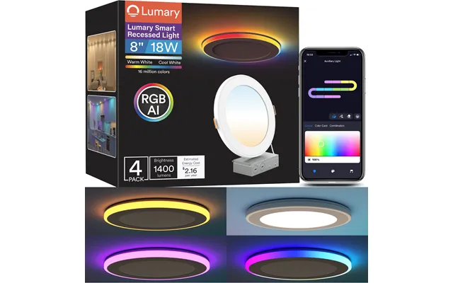 Lumary Smart Rgbai Recessed Light With Gradient Auxiliary Night Light - 8 Inch 1 Pcs