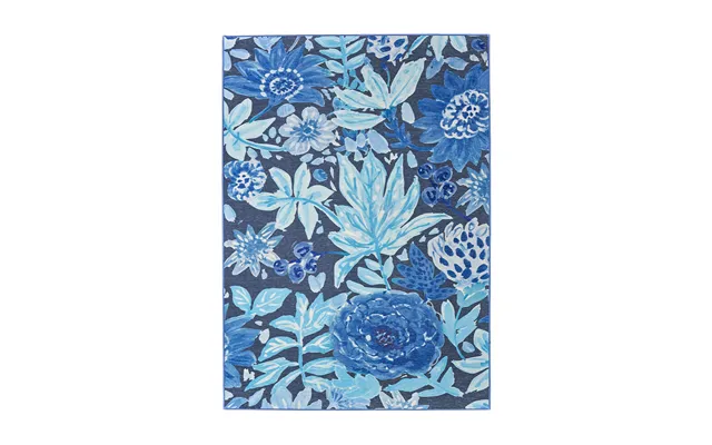 Floral Bloom Blue Washable Rug