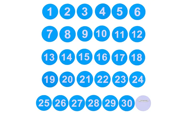 1 Set Round Abs Plastic Number 1-30 Brooches Sets