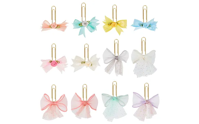 12pcs 12 Styles Handmade Polyester Organza Bowknot Paper Clips