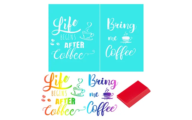 2pcs Coffee Theme Pattern Self-adhesive Silk Screen Printing Stencil