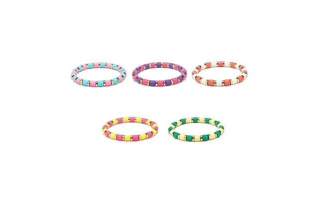 5pcs 5 Colors Column Polymer Clay Stretch Beaded Bracelets