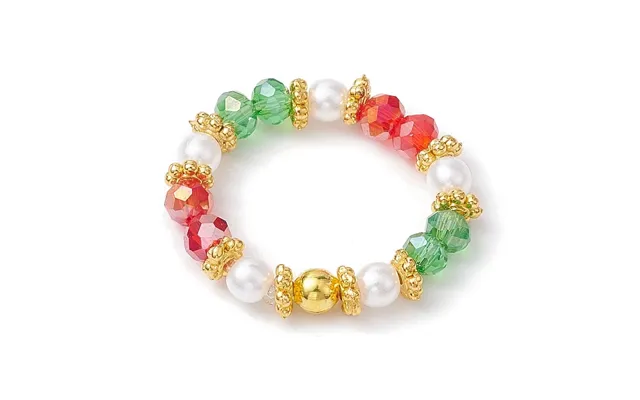 Glass & Imitated Pearl Acrylic Round Beads Stretch Bracelet