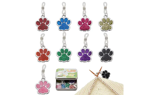 Glitter Powder Dog Paw Print Knitting Tool Alloy Needle Cap