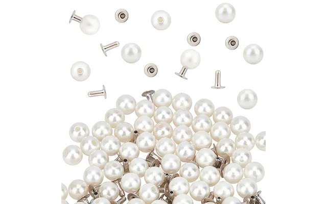 Gorgecraft 1 Box 100 Set 6mm Pearl Rivets Studs White Round Plastic Pearl Buttons Studs With Pins Kit For Clothing Hat B