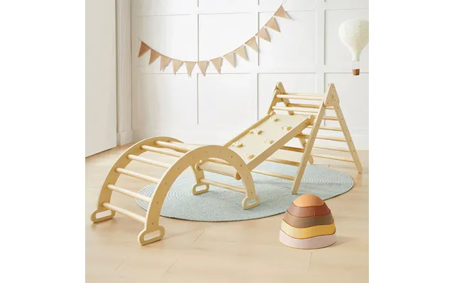 Active Adventure Playset Natural Wood Climbing Set Sunset Hues Stepping Stones