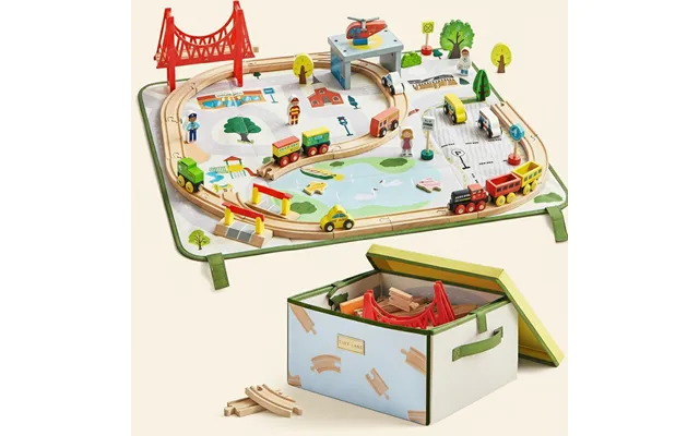 Tiny Land 110-piece Wooden Train Set With Folding Storage Box