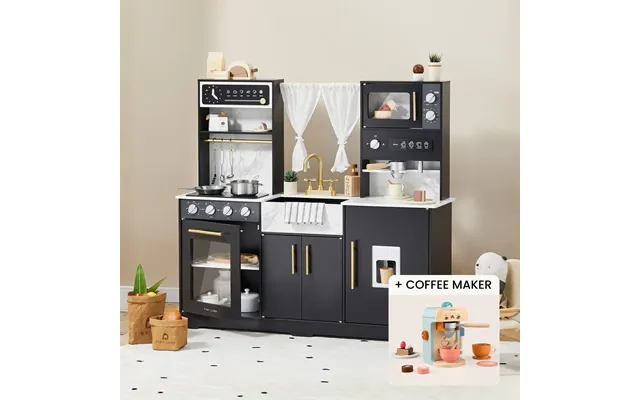 Tiny Land Black Iconic Wooden Play Kitchen Bundle Sets - Kitchen Wooden Coffee Maker Set