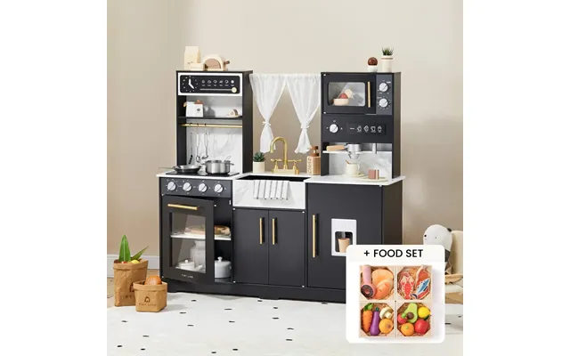 Tiny Land Black Iconic Wooden Play Kitchen Bundle Sets - Kitchen Wooden Play Food Collection