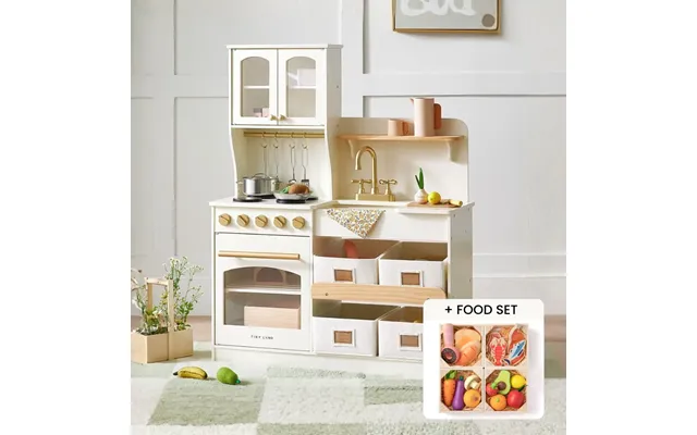 Tiny Land Tasty Cooking Playset Storage Kitchen Play Food Sets - Cream