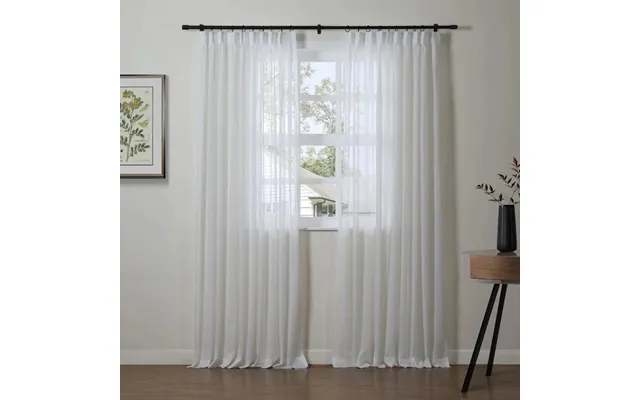 Florida Embossed White Semi Sheer Curtain Pleated - Thin Stripe D128-90