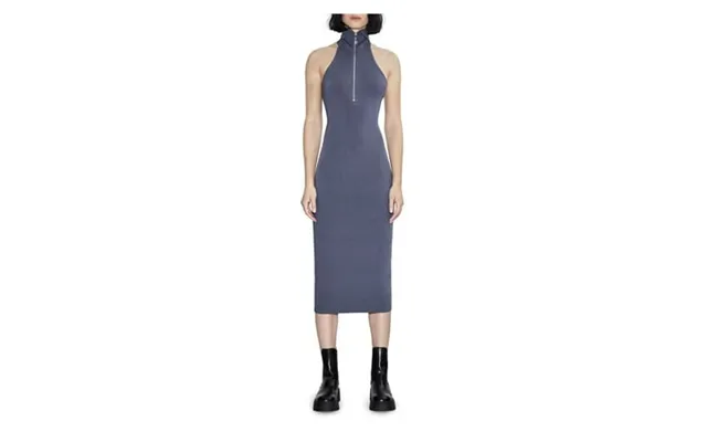 Et Ochs Womens Blue Ribbed Zippered Sleeveless Turtle Neck Tea-length Party Sheath Dress M product image