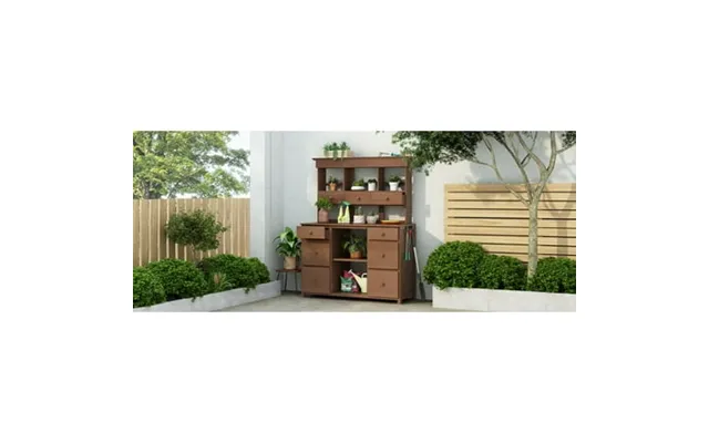 Garden Potting Bench Table Potting Benches For Outside With Multiple Drawers And Shelves Potting Table Brown product image