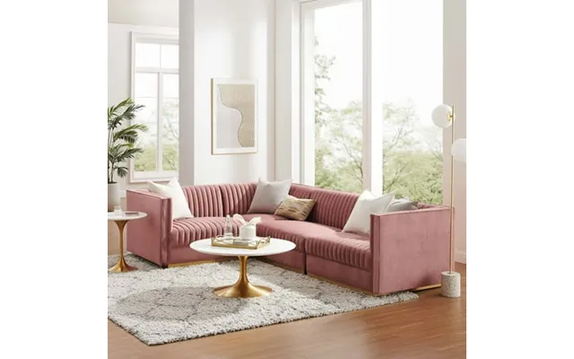 Modway Sanguine Channel Tufted Performance Velvet 4-piece Left-facing Modular Sectional Sofa In Dusty Rose product image