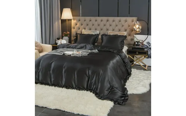 Move Over Black Satin Bedding Sets King Silky Like Satin Microfiber Duvet Cover Set Ruffle Pattern No Filling product image