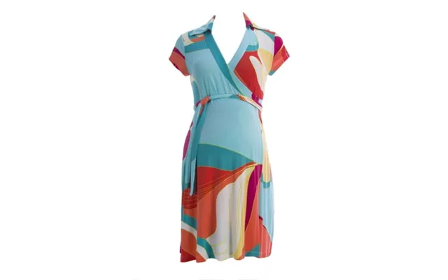 Olian Maternity Womens Abstract Print Short Sleeve Wrap Dress Sz Small Teal product image