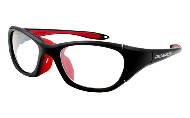 Ls Rec-specs F8 Rs-50 Asian Fit Safety Rated Sports Glasses - Matte Black-red Frame Clear Silver Lenses