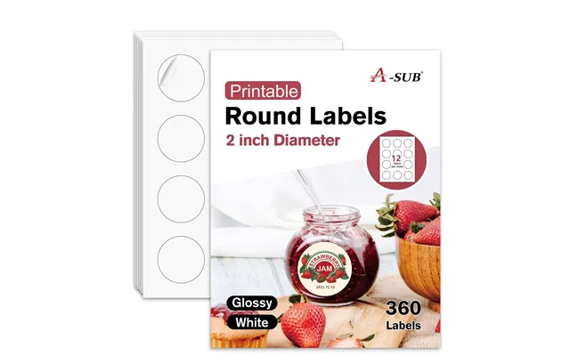 A-sub 2 Inch Round Sticker Labels White Glossy For Inkjet Or Laser Printer
