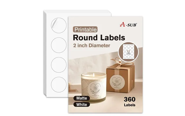 A-sub 2 Inch Round Sticker Labels White Matte For Inkjet Or Laser Printer
