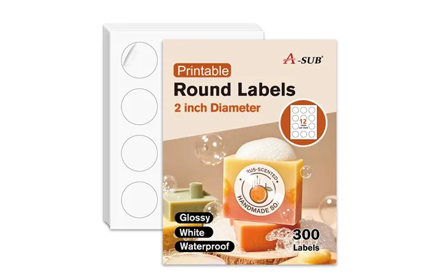 A-sub 2 Inch Waterproof Round Sticker Labels White Glossy For Inkjet Or Laser Printer
