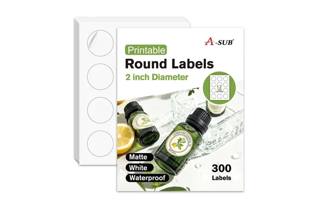 A-sub 2 Inch Waterproof Round Sticker Labels White Matte For Inkjet Or Laser Printer