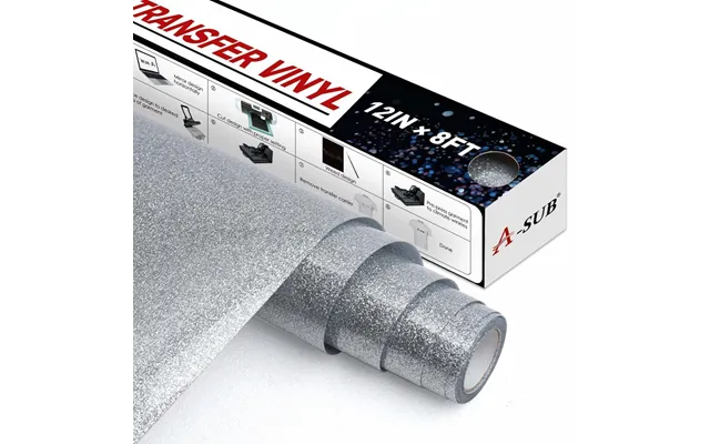 A-sub Glitter Heat Transfer Vinyl 12 * 8ft - Silver Glitter