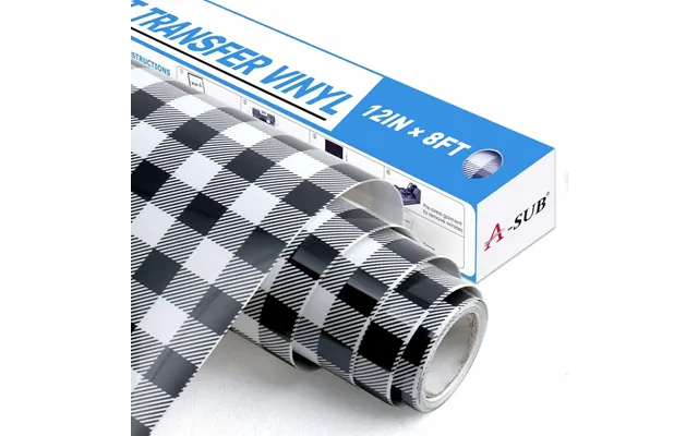 A-sub Plaid Pattern Heat Transfer Vinyl 12 *8ft - White-black Buffalo Plaid